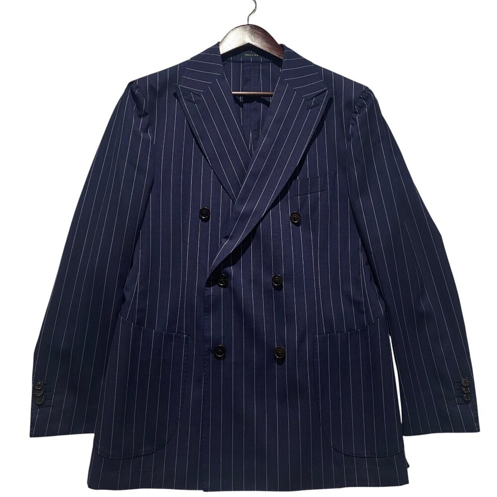Poszetka Blue Mid Weight Pin White Stripe Suit